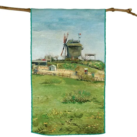 Women's Vintage Van Gogh Oil Painting Satin Scarf Long Windmill Landscape Print Shawl Sun Protection Artistic Thin Neck Wrap