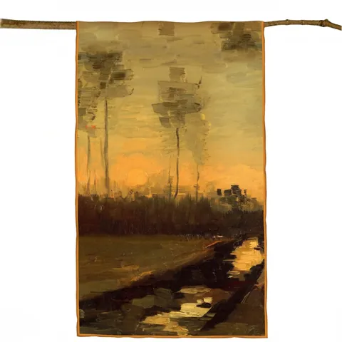 Women Vintage Impressionist Oil Painting Landscape Scarf Satin Sun Protection Large Shawl Versatile Wrap Lightweight Neck Scarf