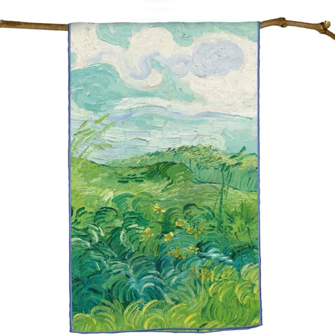 Bufanda Larga para Mujer Pintura al Óleo Campo de Trigo Verde Van Gogh Chal de Satén Envoltura Artística Ligera Accesorios de Moda Regalo
