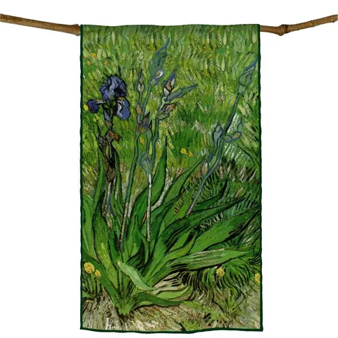 Künstlerischer Satin Schal Van Gogh Iris Ölgemälde Langer Rechteckiger Schal Für Damen Leichter Modeschmuck Geschenk Wickeltuch