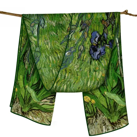Künstlerischer Satin Schal Van Gogh Iris Ölgemälde Langer Rechteckiger Schal Für Damen Leichter Modeschmuck Geschenk Wickeltuch