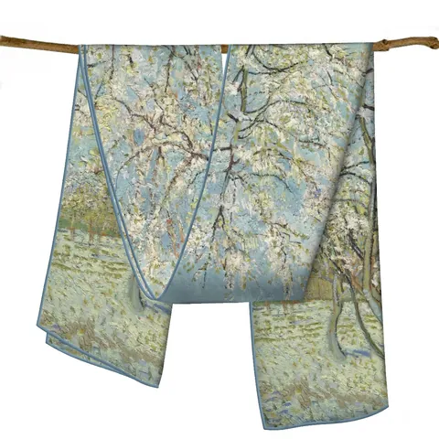 Pañuelo de Satén con Estampado de Pintura al Óleo Artístico para Mujer Chal de Estilo Impresionista Largo y Ligero
