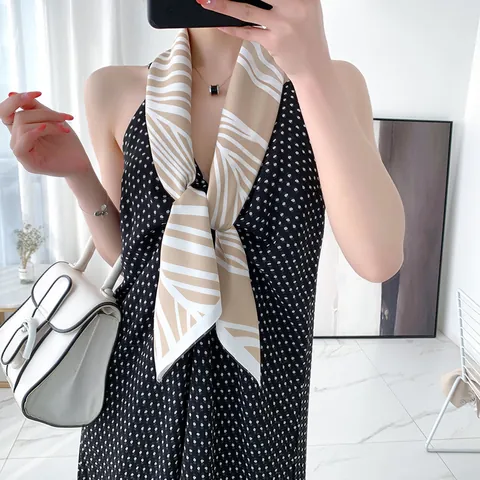 Women Elegant Satin Square Scarf Twill Printed Large Neck Scarf Soft Decorative Head Scarf For Workplace Office Commute