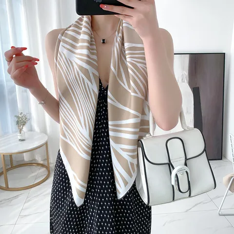 Women Elegant Satin Square Scarf Twill Printed Large Neck Scarf Soft Decorative Head Scarf For Workplace Office Commute