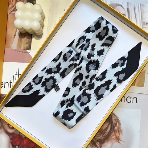 Classico Sciarpa Sottile in Raso con Stampa Leopardata per Donna Fashion Twilly Fascia per Capelli Nastro per Borsa
