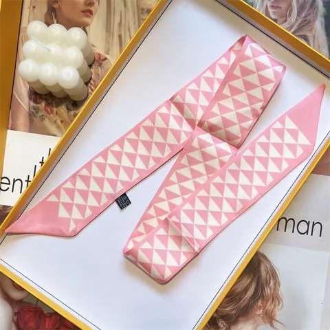 Triangle Geometric Pattern Satin Narrow Long Scarf For Women Handbag Handle Ribbon Necktie Hair Band Fashion Accessory