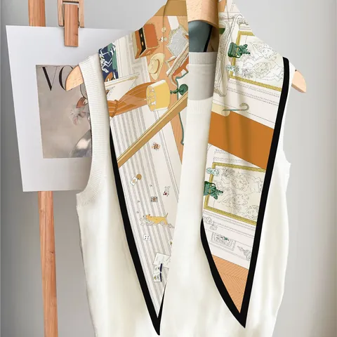 Foulard en Satin pour Femmes Avec Impression Illustration de Scène d'Intérieur Élégant Foulard en Twill pour Décoration de Fête Quotidienne Accessoires