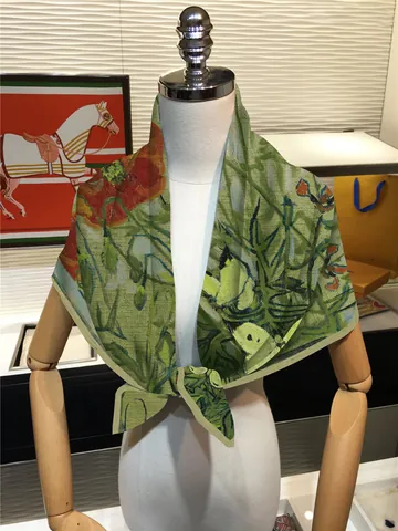Van Gogh Style Oil Painting Butterflies And Poppies Print Satin Square Scarf Artistic Elegant Wrap Foulard For Women Daily Accessory