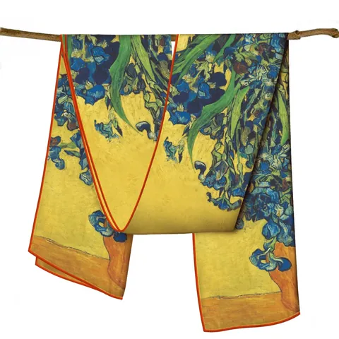 Sciarpa da Donna in Satin Artistico Van Gogh Iris Stampa Floreale Scialle Stile Vintage Leggero Protezione Solare Spiaggia