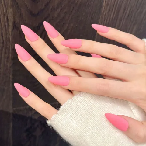 Juego de Uñas Postizas a Presión Rosa Neón Esmerilado Minimalista Mate Color Sólido Forma de Almendra para Mujeres Decoración DIY