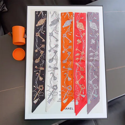 Elegante 100% Moerbeizijde Sjaal Twilly Voor Tas Handvat Vintage Sleutelketting Print Smalle Halssjaal Hoofdband Vrouwen Sieraden