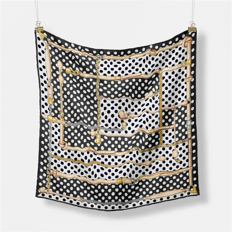 Dames Vintage Stippen Ketting Print Satijn Vierkante Sjaal Elegante Kleine Zijden Sjaal Professionele Kantoor Hals Sjaal Accessoire