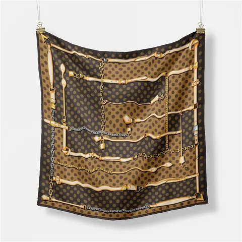 Dames Vintage Stippen Ketting Print Satijn Vierkante Sjaal Elegante Kleine Zijden Sjaal Professionele Kantoor Hals Sjaal Accessoire