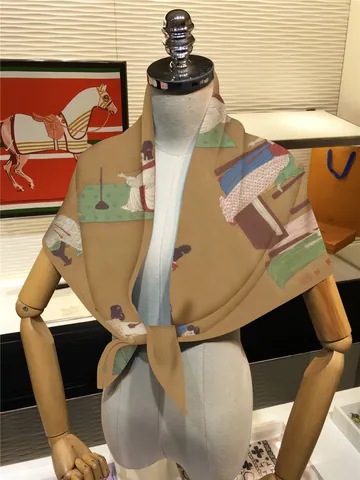Chinees Kunstwerk Print Satijnen Vierkante Sjaal Hofdames Bereiden Pas Geweven Zijde Voor Retro Haarband Hoofddoek Voor Dames