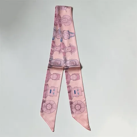 Foulard Étroit en Satin Imprimé Dessin Animé pour Femme Ruban Twilly Artistique pour Poignée de Sac Bandeau Cheveux Effet Soie