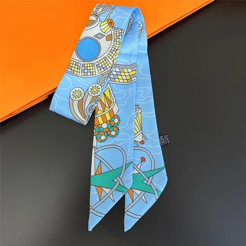 Foulard Sottile in Raso da Donna Stampa Geometrica Astratta Moderna Spaziale Nastro Twilly Effetto Seta per Manici Borse Capelli Collo