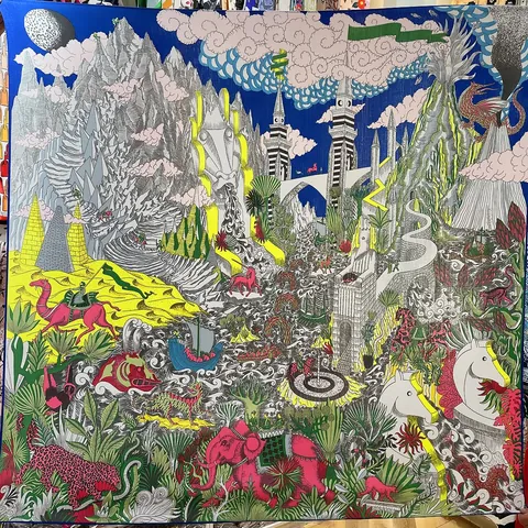 Vintage Mythologische Fantasie Illustratie Satijn Vierkante Sjaal Voor Vrouwen Artistieke Bedrukte Grote Omslagdoek Sjaal