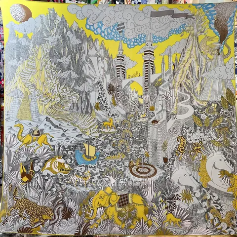 Vintage Mythologische Fantasie Illustratie Satijn Vierkante Sjaal Voor Vrouwen Artistieke Bedrukte Grote Omslagdoek Sjaal
