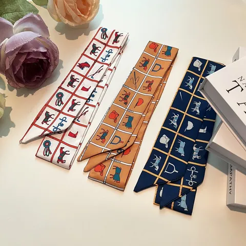Vintage Kinder Satijn Twilly Sjaal Met Paardrijden Afdruk Mori Stijl Haarelastiekje Zoete Meisje Vlecht Streamer Hoofddeksels