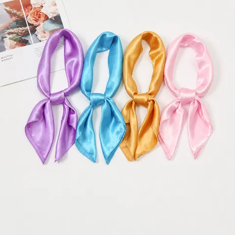 Professional Satin Square Scarf Silk Feeling Solid Color Neck Head Scarf For Women Kids Performance Styling Accessory