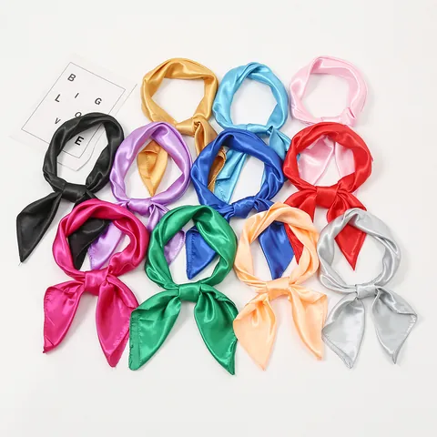 Professional Satin Square Scarf Silk Feeling Solid Color Neck Head Scarf For Women Kids Performance Styling Accessory