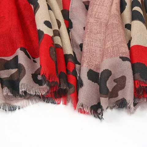 Women's Leopard Print Cotton Linen Scarf Fashion Color Block Shawl With Fringed Edge Sun Protection Wrap For Travel Casual