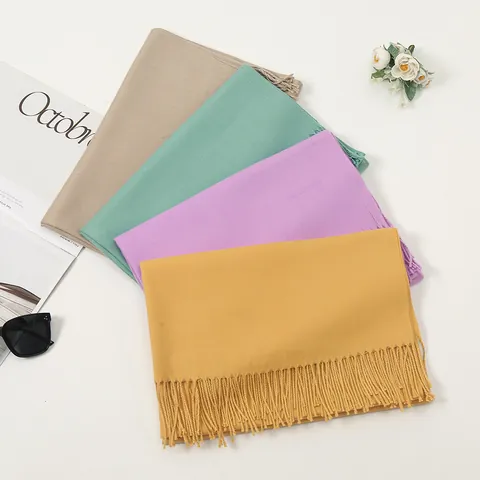 Women's Solid Faux Cashmere Scarf Thick Warm Winter Tassel Wrap Soft Brushed Large Long Shawl Pashmina For Everyday Commuting