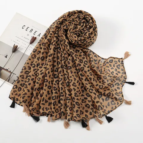 Damen Schal Mit Leopardenmuster Mode Lange Sonnencreme Schultertuch Mit Quaste Bohemian Strand Reisen Halstuch Großer Muffler