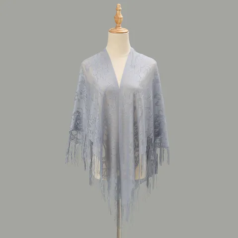 Women's Vintage Floral Lace Shawl Hollow Out Triangle Scarf With Tassels Nylon Polyester Wrap For Wedding Party Evening