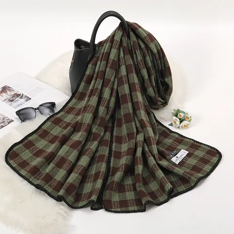 Korean Style Thick Plaid Scarf Autumn Winter Warm Checkerboard Shawl Wraps With Label Imitation Cashmere Large Scarf