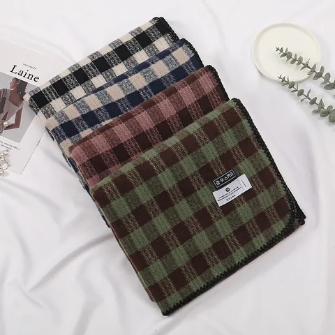 Korean Style Thick Plaid Scarf Autumn Winter Warm Checkerboard Shawl Wraps With Label Imitation Cashmere Large Scarf