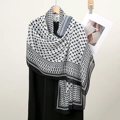 Women Bohemian Plaid Printed Chiffon Scarf Breathable Lightweight Shemagh Hijab Shawl Wrap Polyester Scarf For Summer Everyday