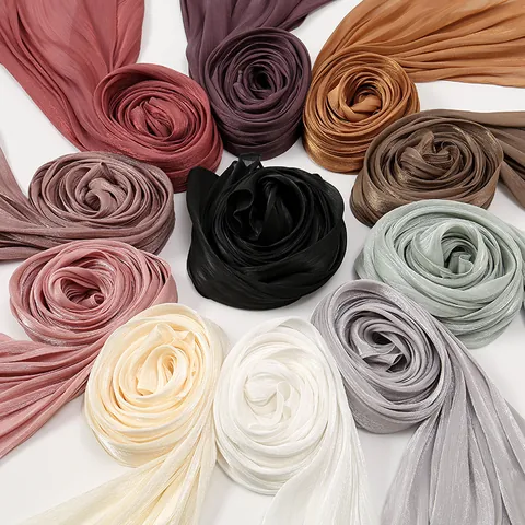 Damen Plissee Chiffon Schal Elegant Einfarbig Hijab Glanzseide Strukturierte Schultertuch Sonnenschutz Mode Accessoires Für Damen