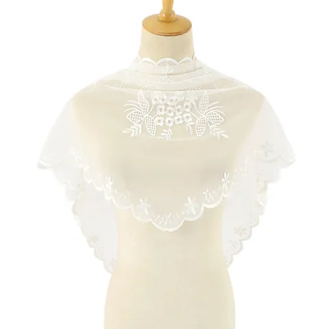 Women's Lace Triangle Scarf Floral Embroidery Sheer Netting Shawl For Wedding Party Elegant Scalloped Edge Wrap