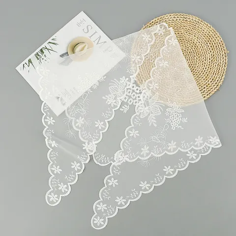 Women's Lace Triangle Scarf Floral Embroidery Sheer Netting Shawl For Wedding Party Elegant Scalloped Edge Wrap