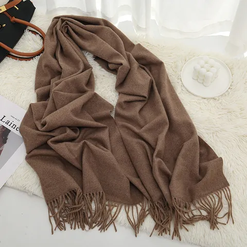 Solid Color Imitation Cashmere Scarf For Women Men Winter Warm Thick Soft Knitted Long Tassel Scarf Wrap Shawl Daily Wear