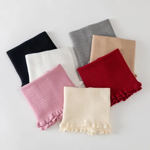 Women Winter Warm Knit Neck Warmer Solid Color Ruffle Edge Fake Collar Neck Gaiter Polyester Knitting Scarf For Outdoor Daily