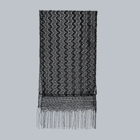Dames Etnische Kant Sjaal Schultertuch Met Kwastjes Gestreept Golfpatroon Polyester Lichtgewicht Wrap Voor Dagelijks Feest