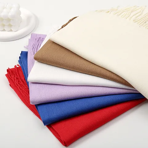 Minimalist Cashmere Feel Scarf For Women Solid Color Long Tassel Shawl Thick Warm Winter Scarf Soft Pashmina Wrap Lady Fashion Accessory