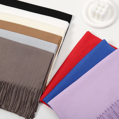 Minimalist Cashmere Feel Scarf For Women Solid Color Long Tassel Shawl Thick Warm Winter Scarf Soft Pashmina Wrap Lady Fashion Accessory