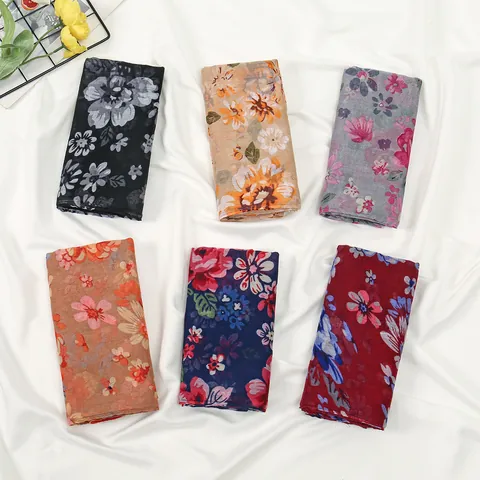 Women Elegant Floral Print Voile Scarf Fashion Long Lightweight Soft Polyester Shawl Wrap For Ladies Casual Daily Decorative Scarf