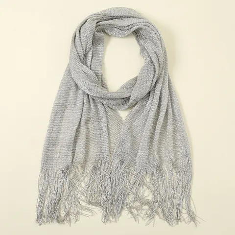 Metallic Luster Mesh Shawl Scarf For Women Wedding Banquet Party Evening Dress Wrap With Long Tassels Polyester Scarf