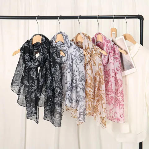 Damen Barock Phönix-Schwanz Druck Voile Schal Lange Dünne Stola Für Sommer Strand Sonnenschutz Mode Wrap Vielseitig Leichter Schal