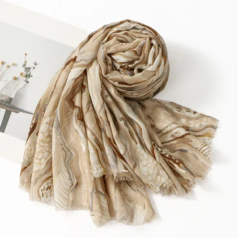 Ethno Schal Mit Abstraktem Marmormuster Polyester Und Goldfäden Sonnenschutz Stola Für Damen Reisen Strand Accessoire