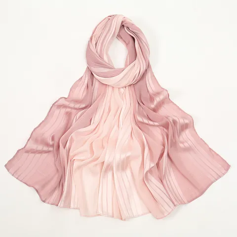 Women Gradient Pleated Scarf Satin Lightweight Island Wrinkle Shawl Elegant Long Scarf For Sun Protection Daily Wrap Shawl