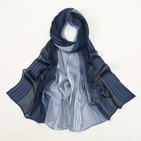 Women Gradient Pleated Scarf Satin Lightweight Island Wrinkle Shawl Elegant Long Scarf For Sun Protection Daily Wrap Shawl