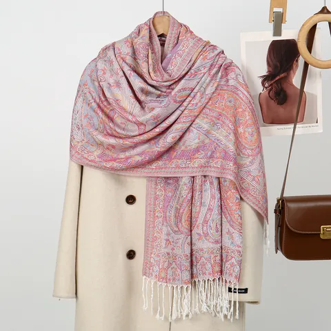 Women's Vintage Paisley Jacquard Scarf Shawl With Tassels Soft Polyester Pashmina For Fall Winter Travel Daily Accessory