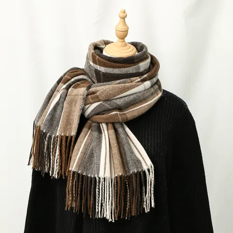 Britischer Stil Kaschmir-Imitat Karierter Schal Für Damen Winter Dick Warm Großes Schultertuch Mit Quasten Weich Polyester