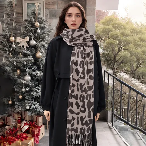 Damen Leopardenmuster Imitations-Kaschmir Schal Winter Warm Quasten Schultertuch Dick Weich Pashmina Für Alltag Outdoor Party