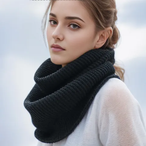 Calentador de Cuello de Punto Grueso Poliéster Suave Color Sólido Bufanda Infinity para Mujer Invierno Cálido Snood